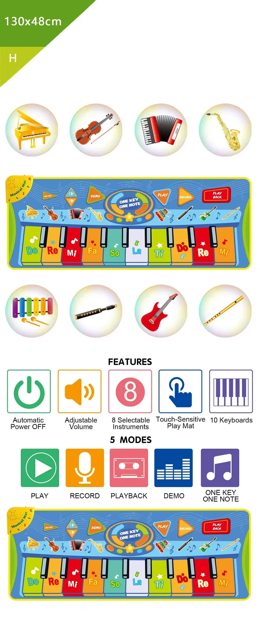 Kids Musical Piano Mat with 8 Animal Sounds Toddlers Floor Keyboard Dance Mat Baby Mat Musical Carpet Educational Toy Kids Gifts