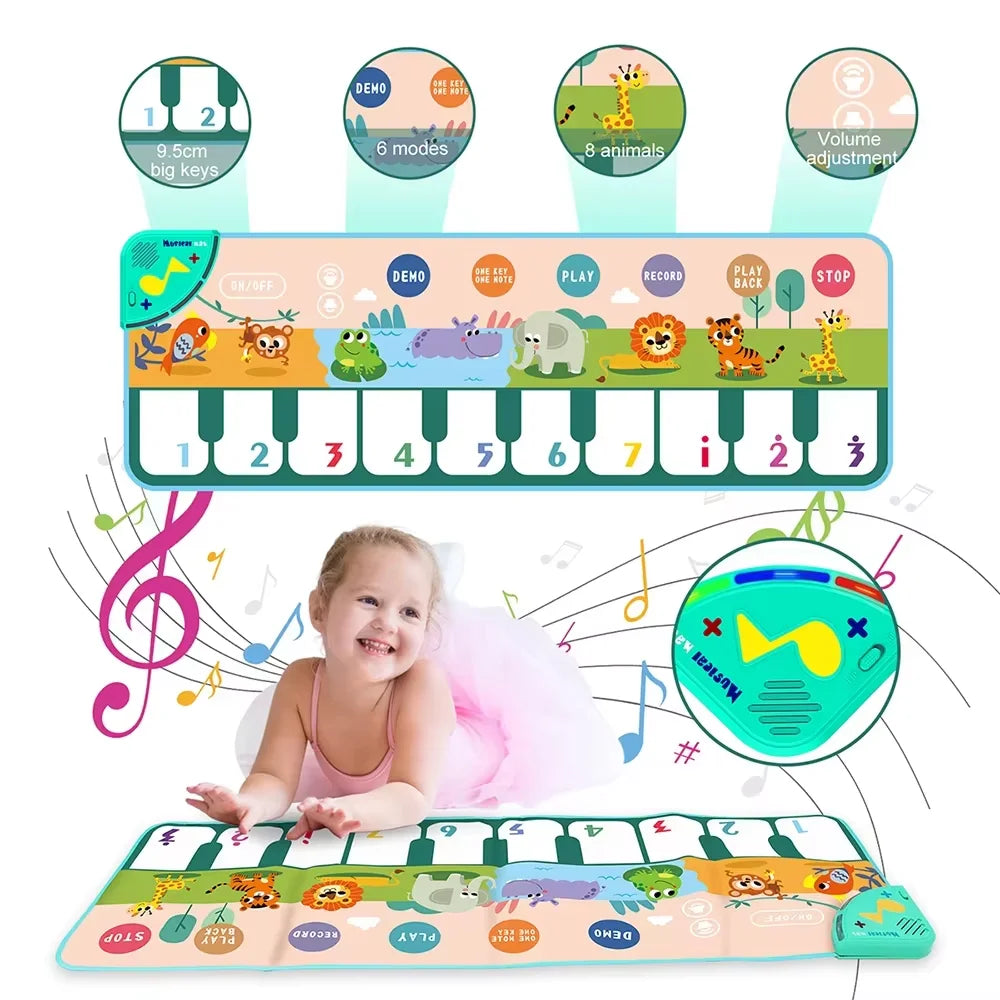 Kids Musical Piano Mat with 8 Animal Sounds Toddlers Floor Keyboard Dance Mat Baby Mat Musical Carpet Educational Toy Kids Gifts
