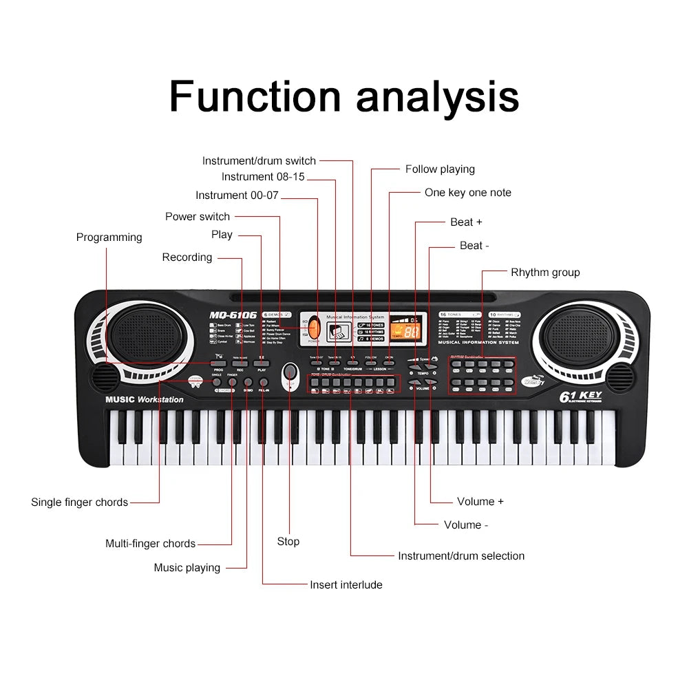 Electric Piano Musical Instruments  61‑Key Electric Digital Key Board Piano Musical Instruments Kids  with Microphone