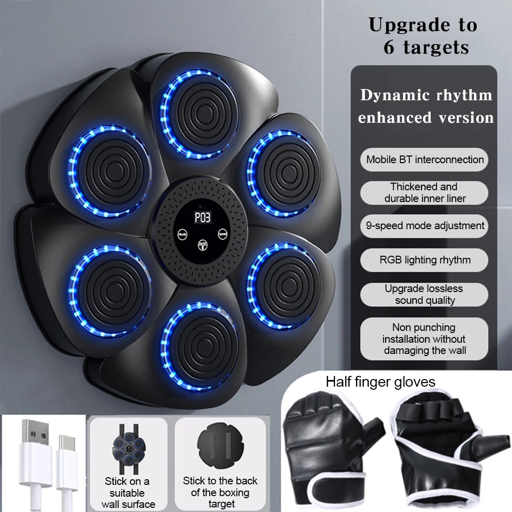 Music Boxing Machine Music Boxing Puncher Wall Mounted Smart Bluetooth-Compatible Boxing Machine Type C Charging for Kids Adults
