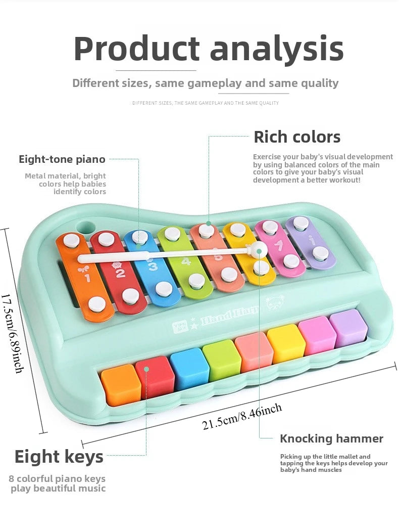8-Note Xylophone Piano 2-in-1 Early Educational Musical Toy with Mallets for Baby Toddlers Montessori Learning Instrument Girls