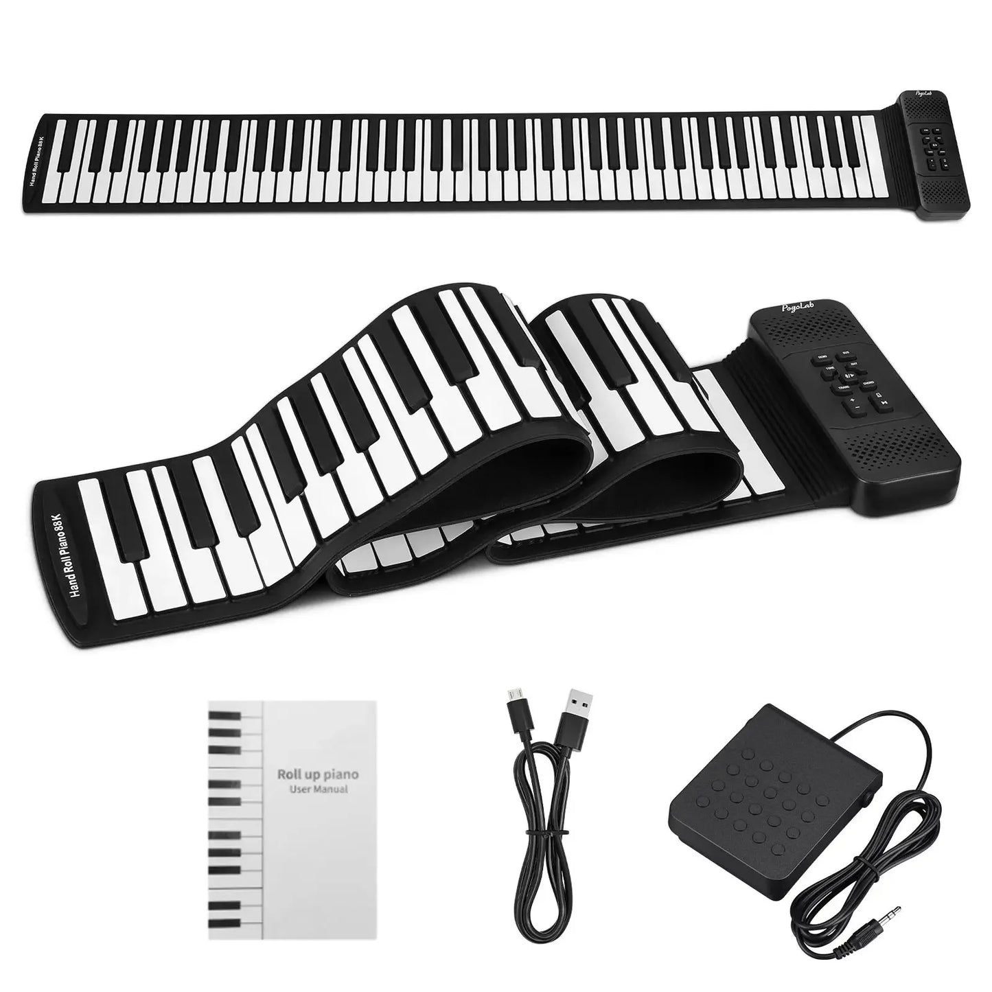 Pogolab 88 Keys Roll Up Keyboard Piano Portable Electric Foldable Piano with Sustain Pedal 14 Songs 128 Tones 128 Rhythms