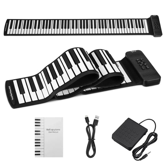 Pogolab 88 Keys Roll Up Keyboard Piano Portable Electric Foldable Piano with Sustain Pedal 14 Songs 128 Tones 128 Rhythms