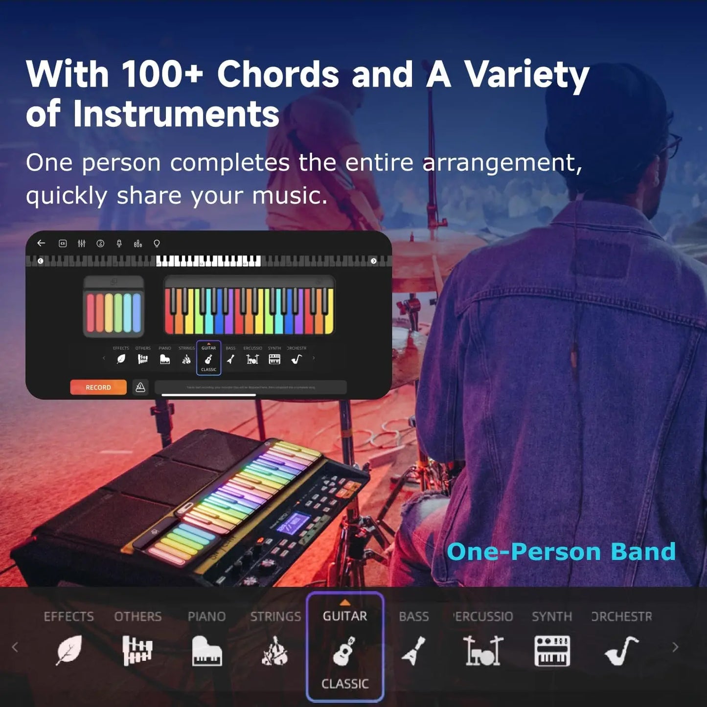 PopuMusic 59 Keys Smart Piano | 29-key Main + Chord + 24 Expansion Keyboard, 256 Tones MIDI LED Portable Beginner Gift