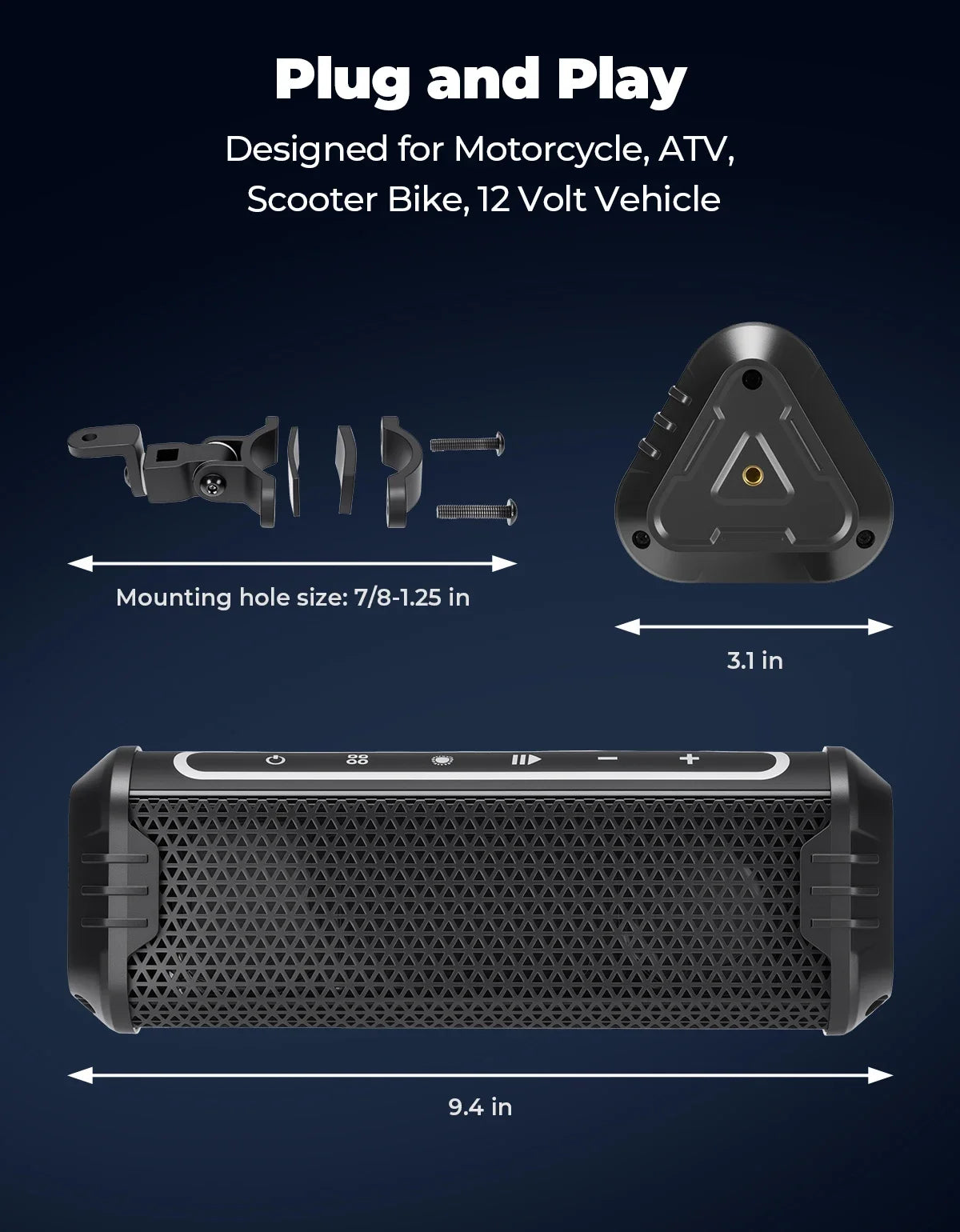 Motorcycle Audio Music Player Waterproof USB AUX LED Ambient Lighting for 7/8-1.25 Handlebar ATV UTV Accessories Equipments