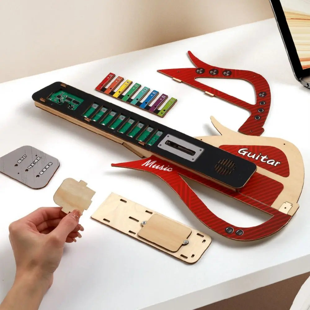 Wooden DIY Technology Electric Guitar DIY Assembly Sound Children's Music Guitar Interactive Portable Music Instrument