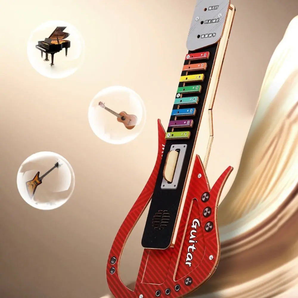 Wooden DIY Technology Electric Guitar DIY Assembly Sound Children's Music Guitar Interactive Portable Music Instrument