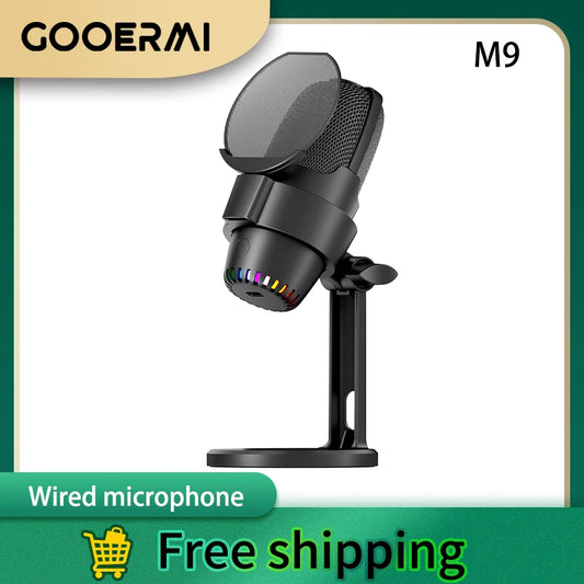 GOOERMI M9 Professional Podcast Equipment Kit Wired Microphone Portable Live Stream Studio Recording Condenser Gaming Microphone
