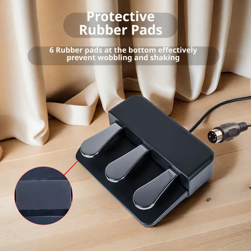 Piano sustain pedal, three foot electronic piano synthesizer, MIDI keyboard, foot pedal accessories