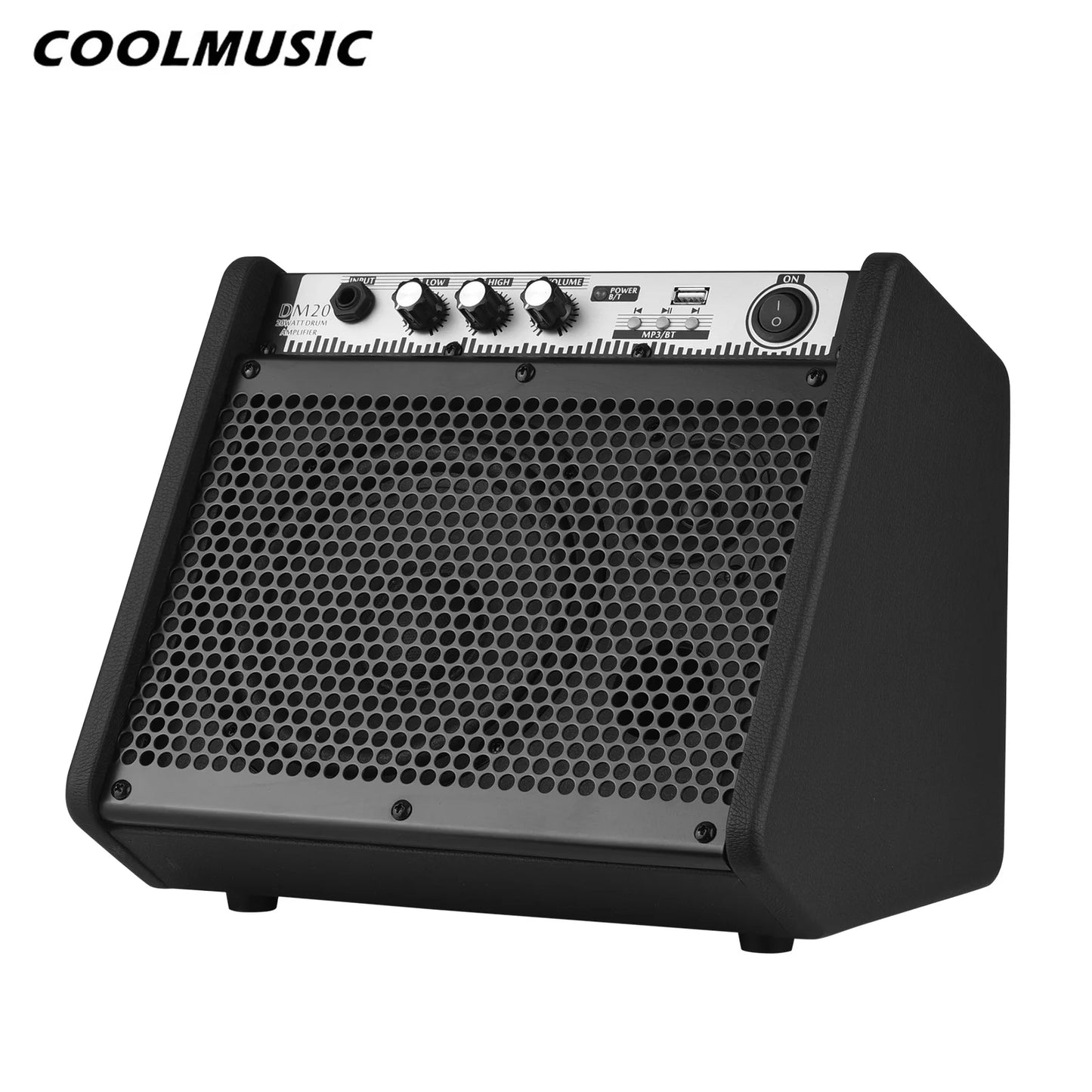COOLMUSIC DM20 20W Electric Drum Amplifier Keyboard Amp Wireless BT Speaker 2-Band EQ Supports USB MP3 Player Function