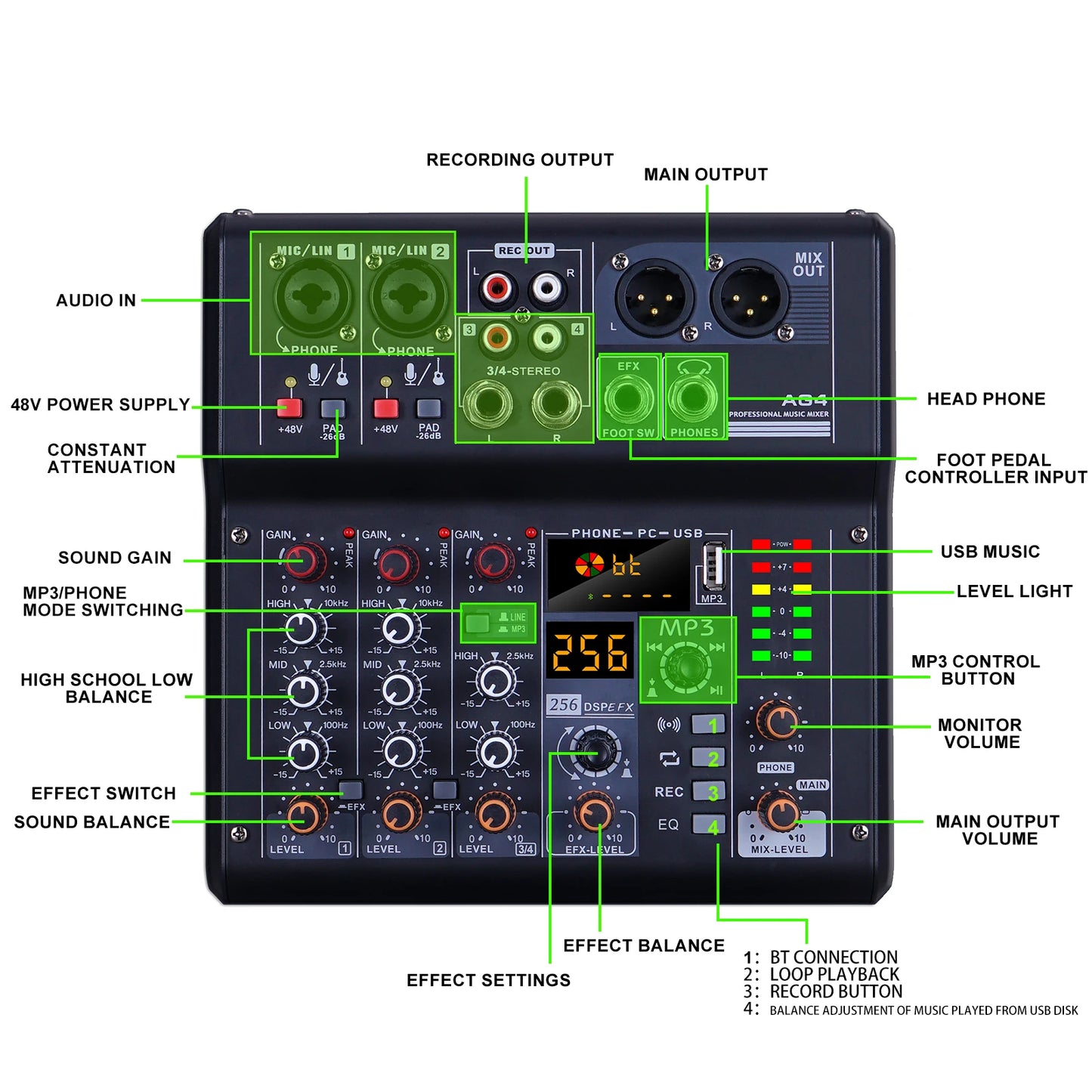 Sound card mixer mobile computer live broadcast network K song recording arranging suit belt USB reverberation 5V