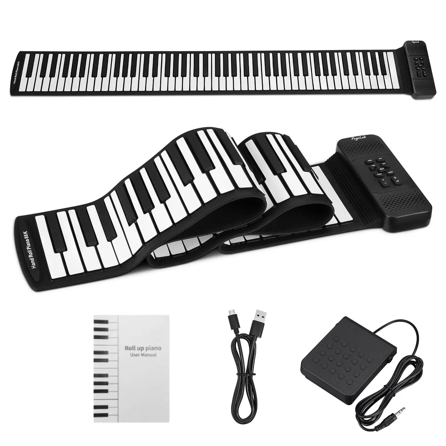 Pogolab 88 Keys Roll Up Keyboard Piano Portable Electric Foldable Piano with Sustain Pedal 14 Songs 128 Tones 128 Rhythms