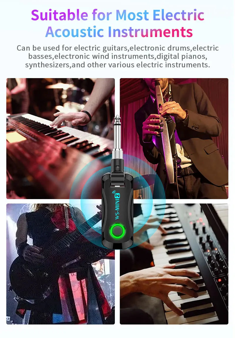 2.4GHz Mini Wireless Guitar System Rechargeable Audio Wireless Guitar Transmitter Receiver for Guitar Bass Electric Instruments