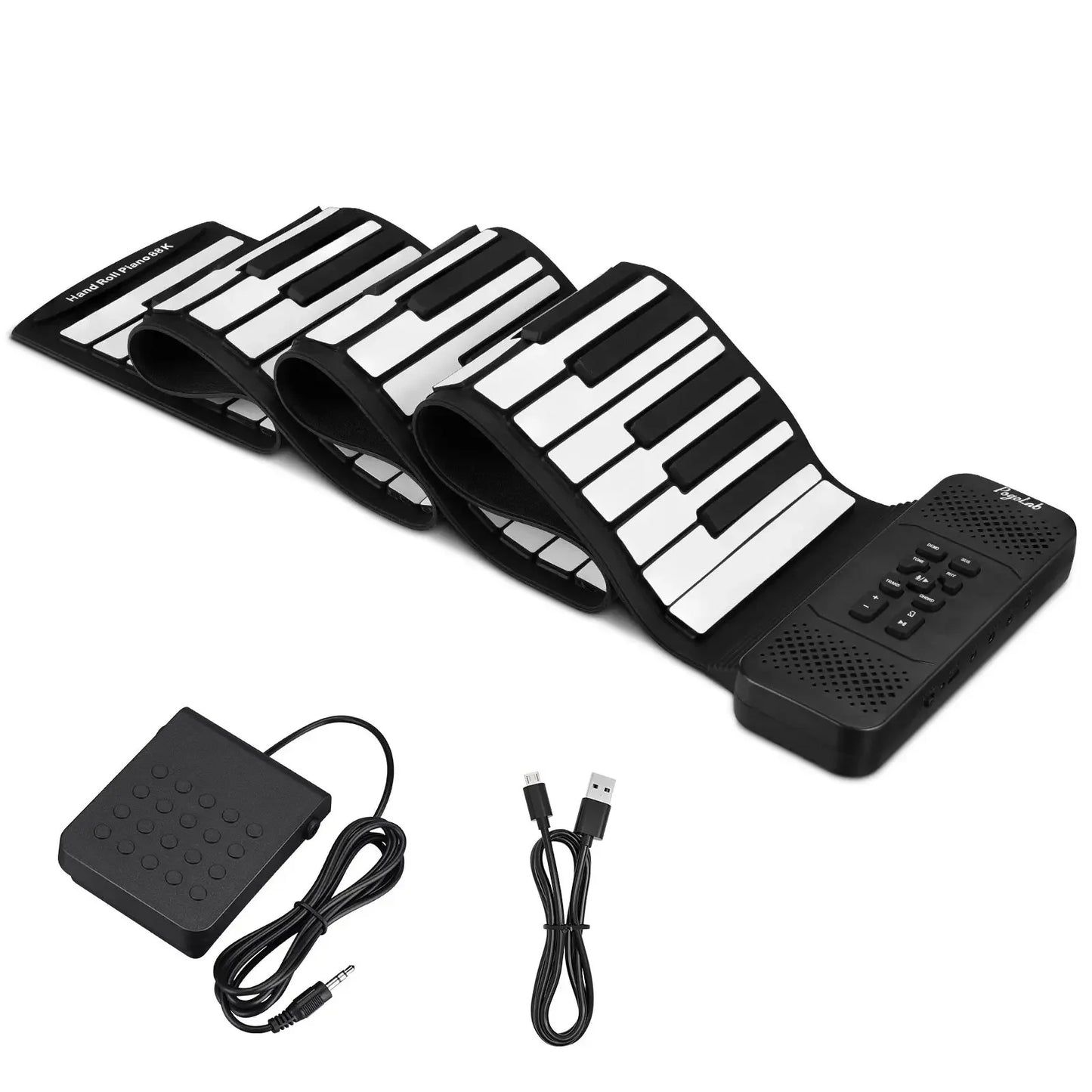 Pogolab 88 Keys Roll Up Keyboard Piano Portable Electric Foldable Piano with Sustain Pedal 14 Songs 128 Tones 128 Rhythms