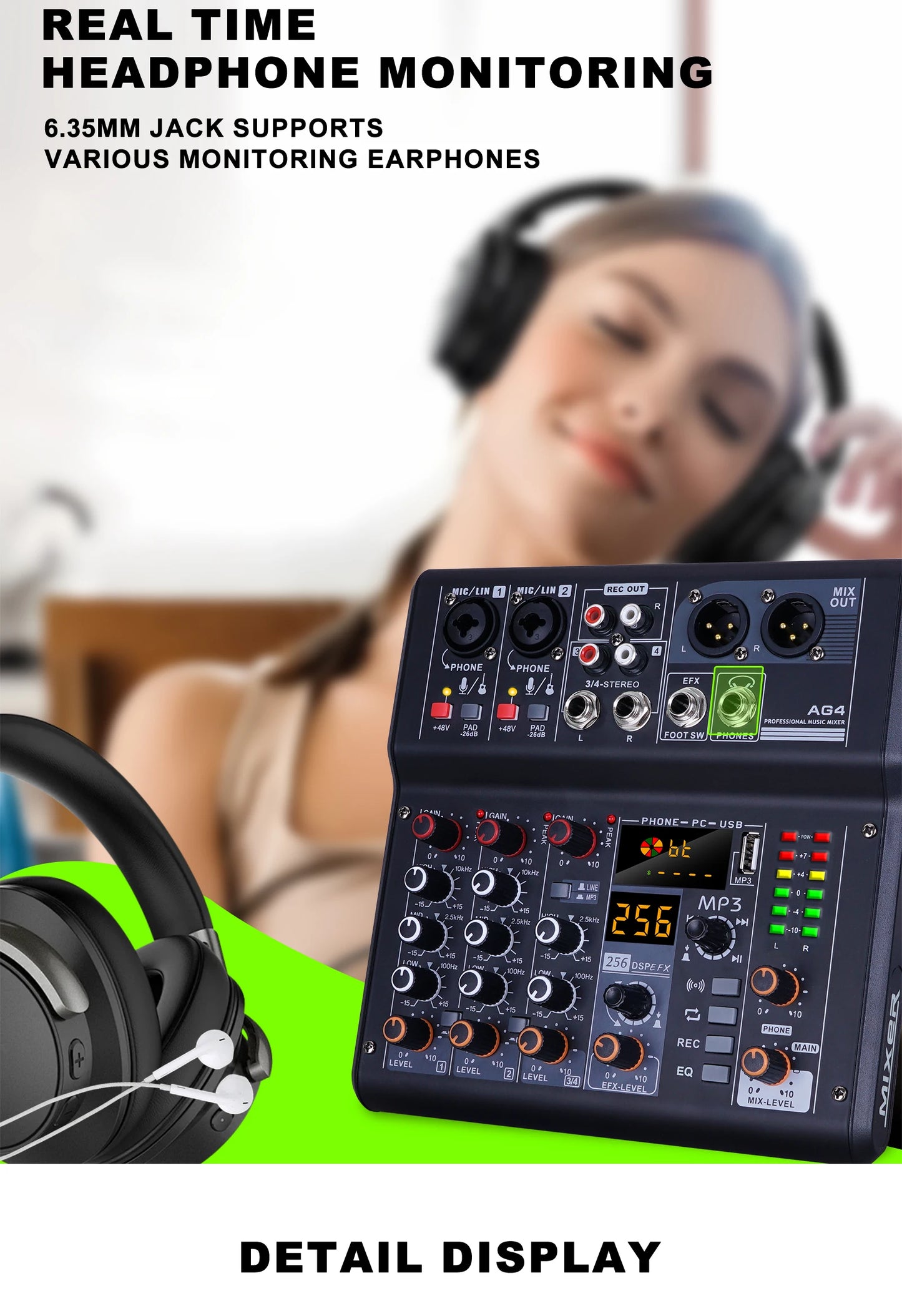 Sound card mixer mobile computer live broadcast network K song recording arranging suit belt USB reverberation 5V
