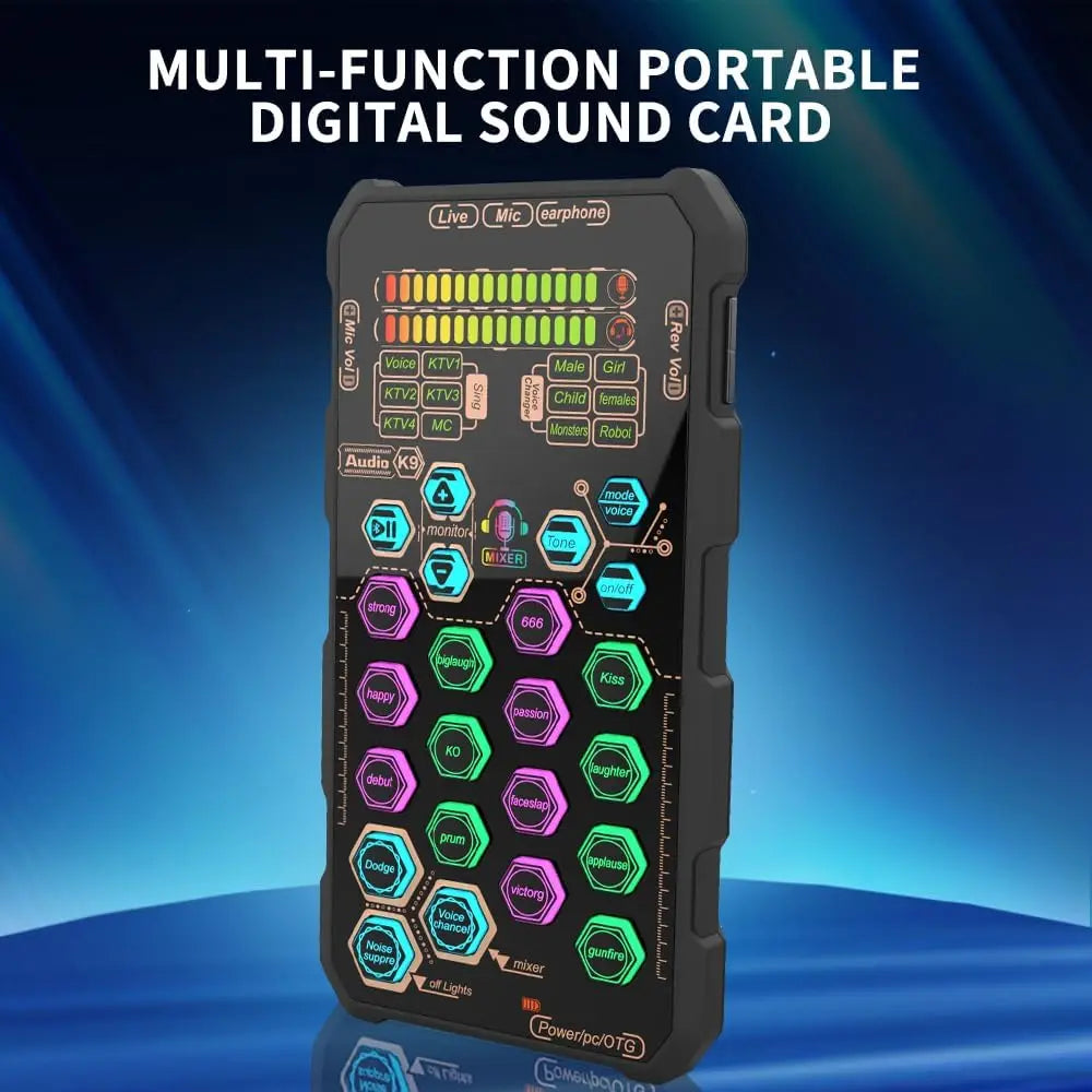 DJ Karaoke Equipment K9 Handheld Live Sound Card Sound Board Set with Voice Change for Podacsting Broadcasting Singing Recording