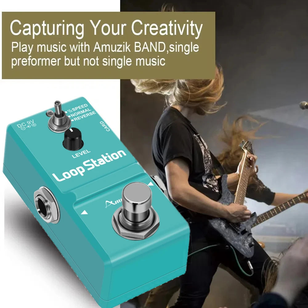Amuzik Guitar Bass Keyboard Rhythm Looper Pedal Effect Loop Station Unlimited Overdub 10 Minutes Recording Memory Card Supported