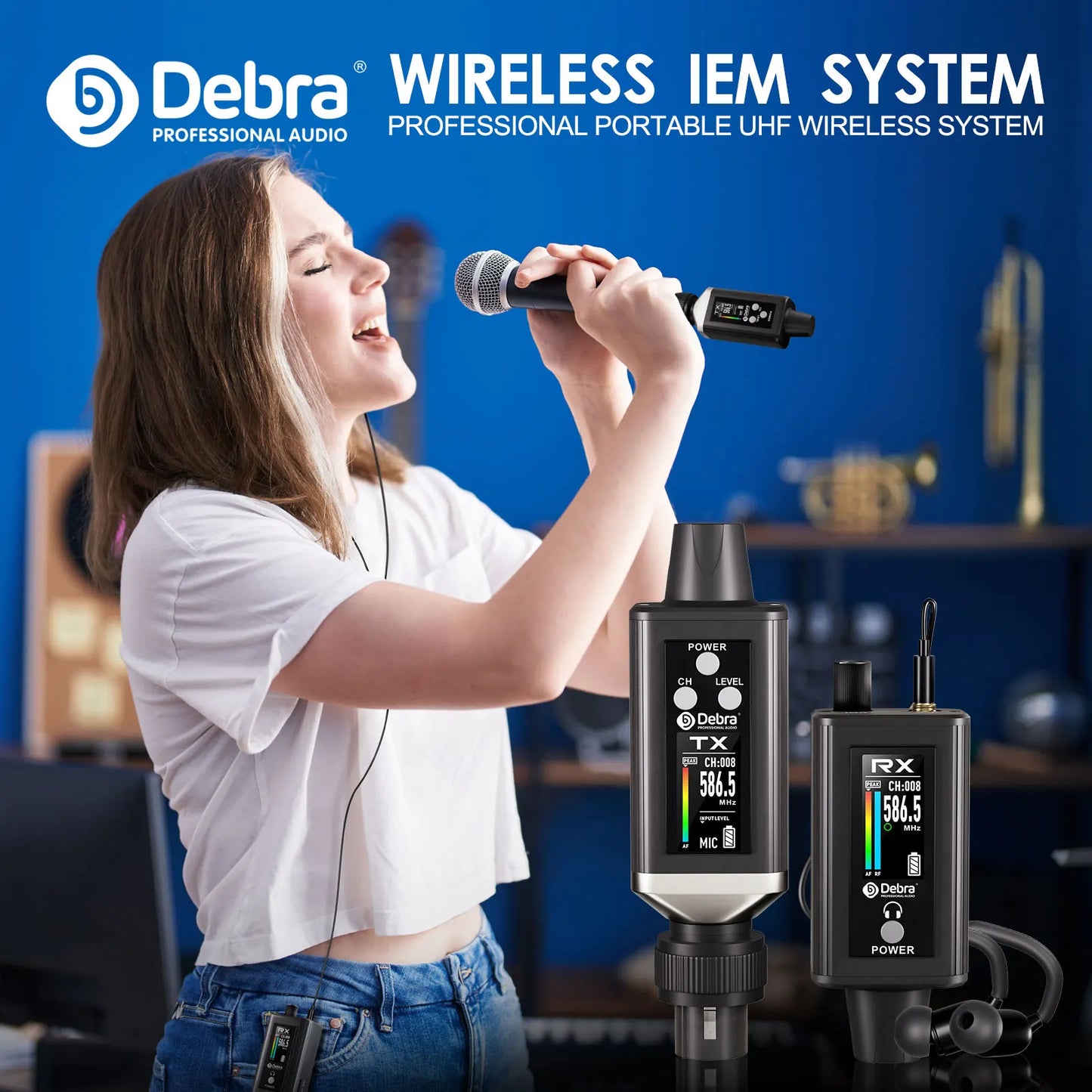 EMX-1 Wireless Monitoring System, Portable UHF Rechargeable Wireless System for Musical Instruments, Dynamic Wired Microphone