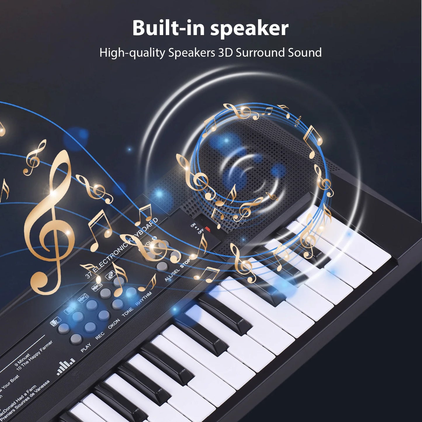 37 Key Electronic Keyboard Piano 4 Tones 4 Rhythms 10 Demos 5 Percussions Single Speaker Musical Instrument for Beginners
