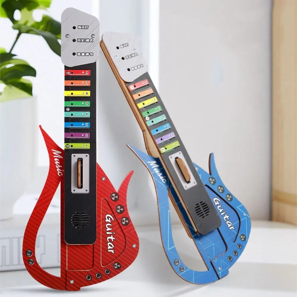 Wooden DIY Technology Electric Guitar DIY Assembly Sound Children's Music Guitar Interactive Portable Music Instrument
