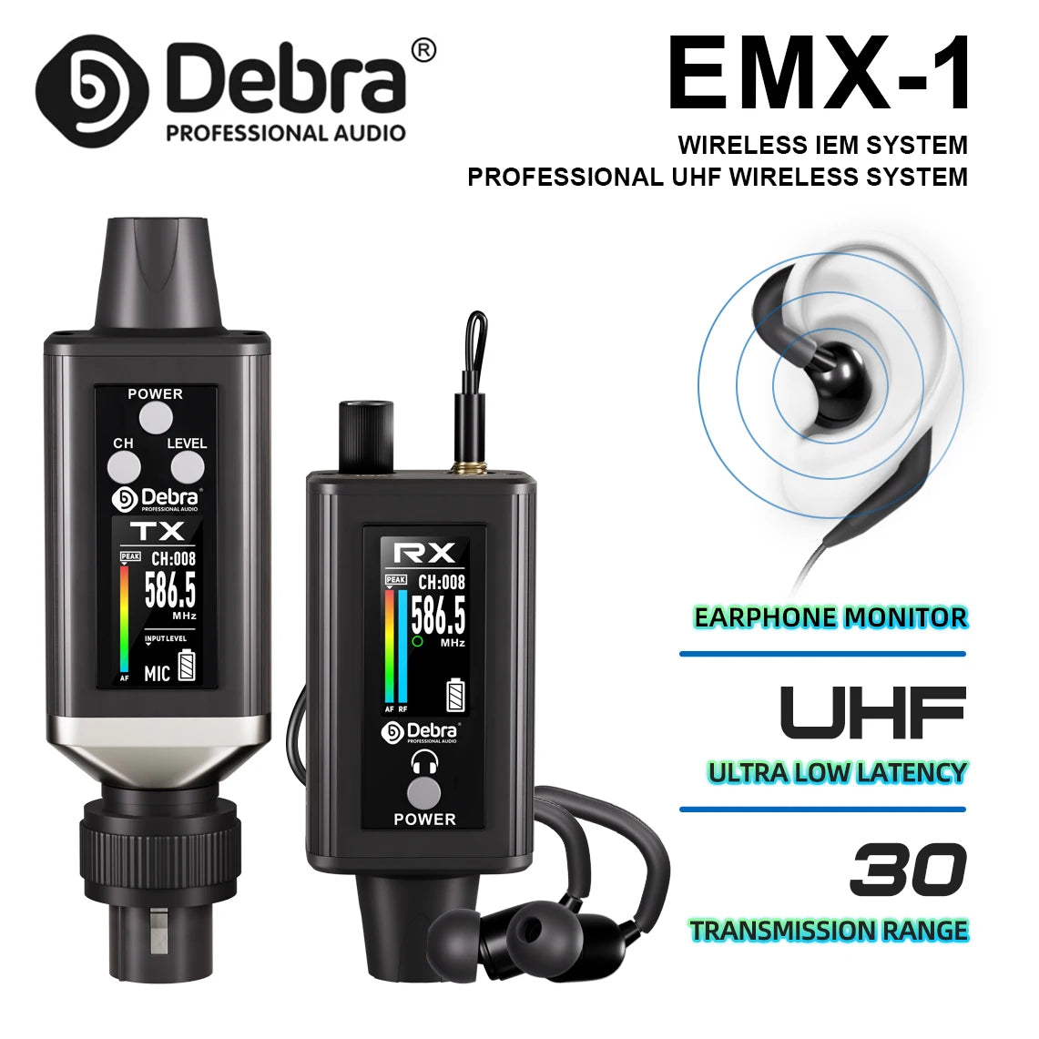 EMX-1 Wireless Monitoring System, Portable UHF Rechargeable Wireless System for Musical Instruments, Dynamic Wired Microphone