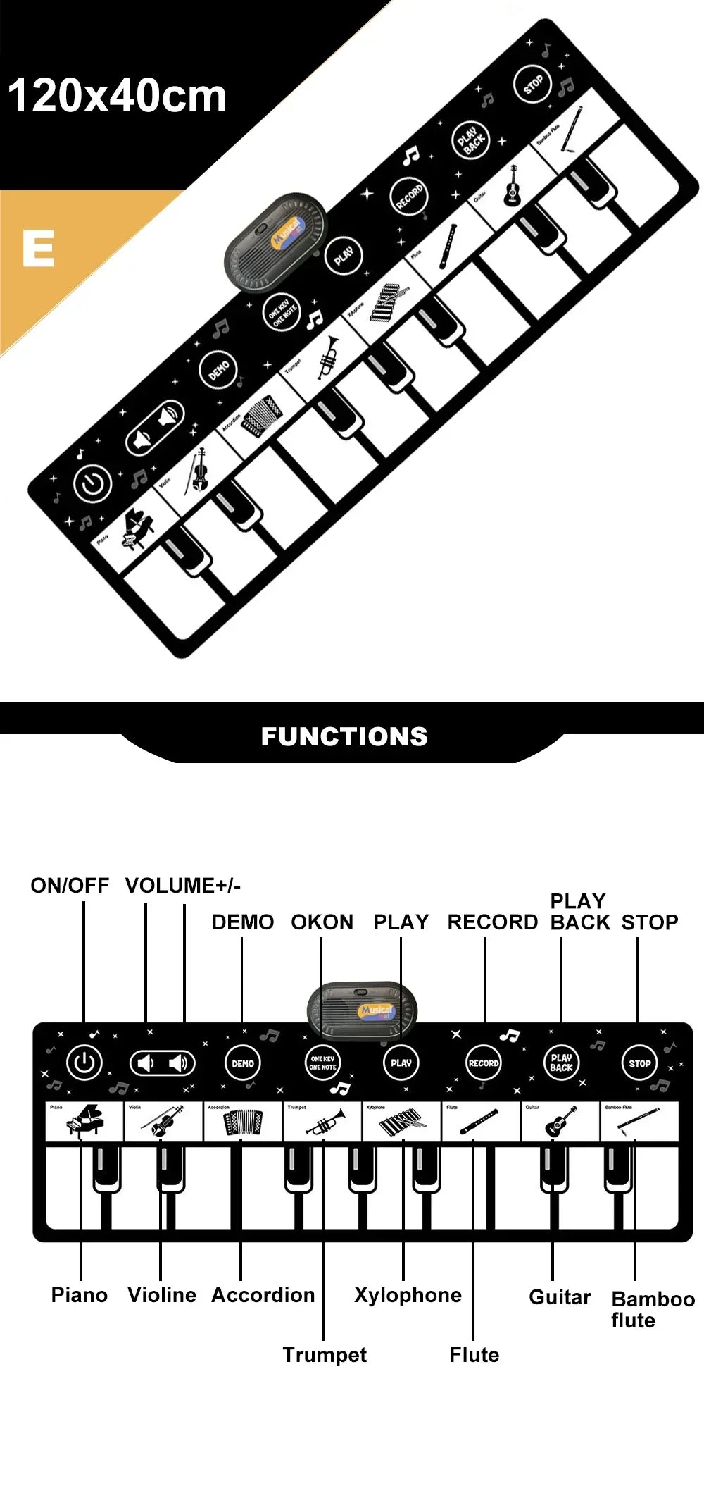 Kids Musical Piano Mat with 8 Animal Sounds Toddlers Floor Keyboard Dance Mat Baby Mat Musical Carpet Educational Toy Kids Gifts