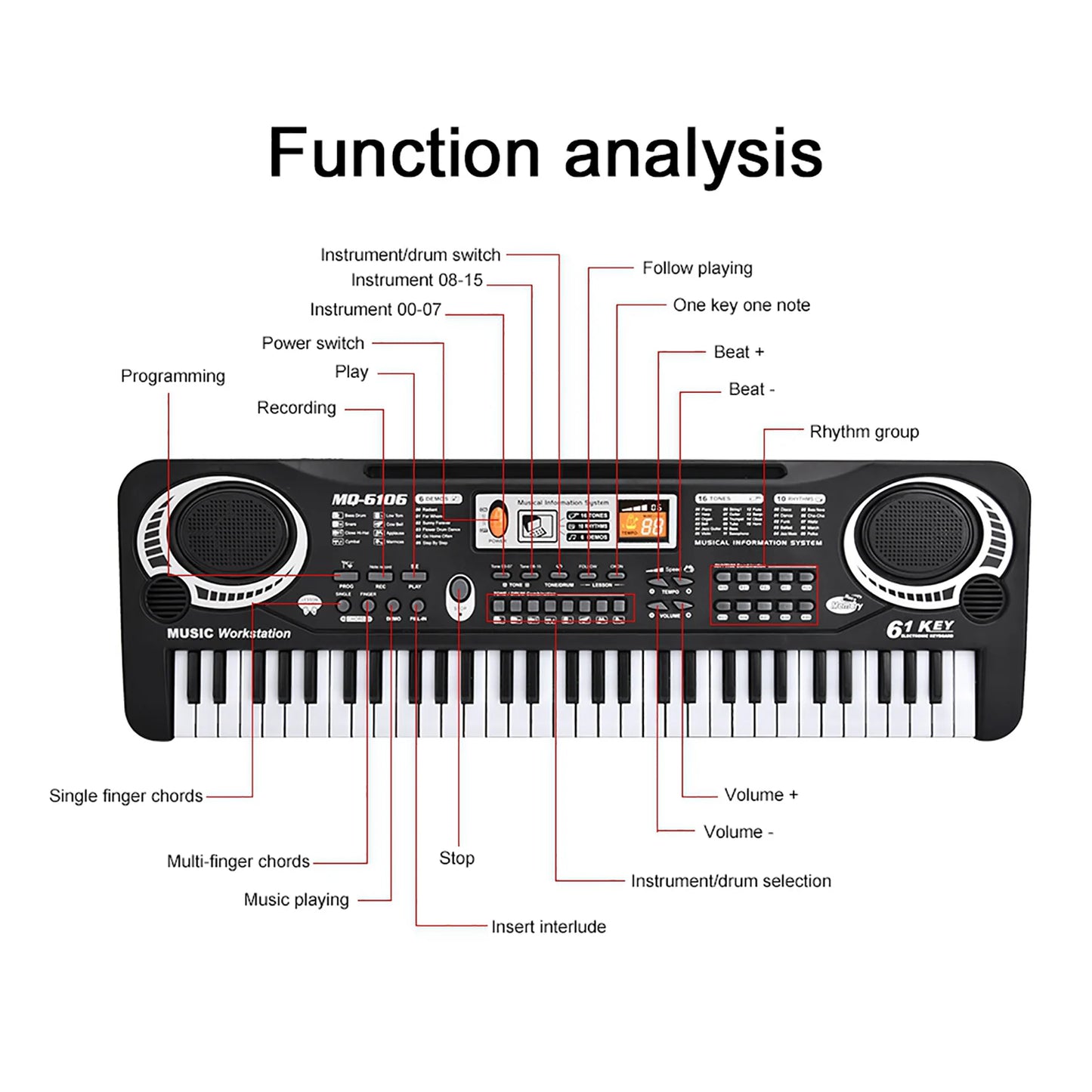 Electric Piano Musical Instruments  61‑Key Electric Digital Key Board Piano Musical Instruments Kids  with Microphone