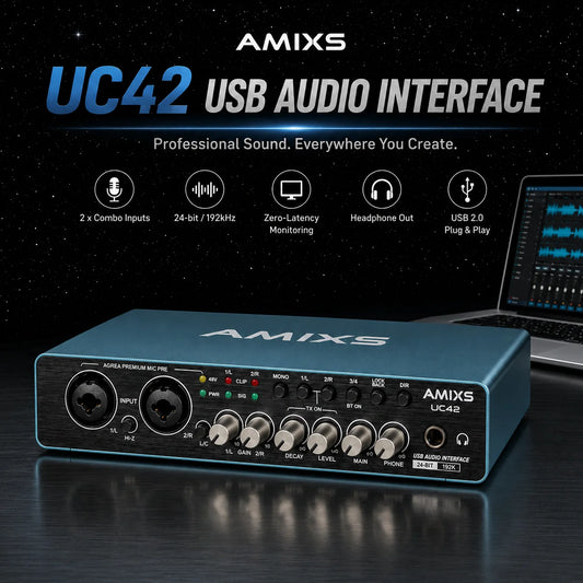 AMIXS UC42 Audio Interface for Recording Computer Free Drive USB External Sound Card for Pc Audio Equipment Professional Video