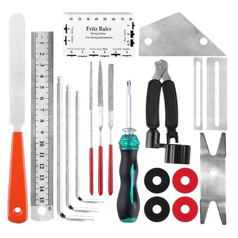 Guitar Repair Tool Kit 20 pcs in 1 Guitar Tool with String Organizer Winder String Cutter String Action Ruler Gauge Fingered Gua