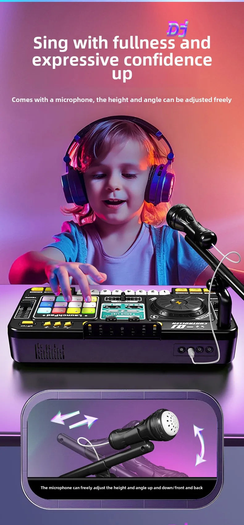 Kid Musical DJ Mixer with Microphone Electronic Keyboard Bluetooth DJ Turntable Console Junior Music Instrument Educational Toy