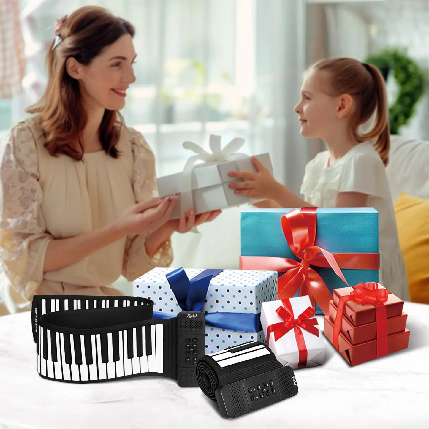 Pogolab 88 Keys Roll Up Keyboard Piano Portable Electric Foldable Piano with Sustain Pedal 14 Songs 128 Tones 128 Rhythms
