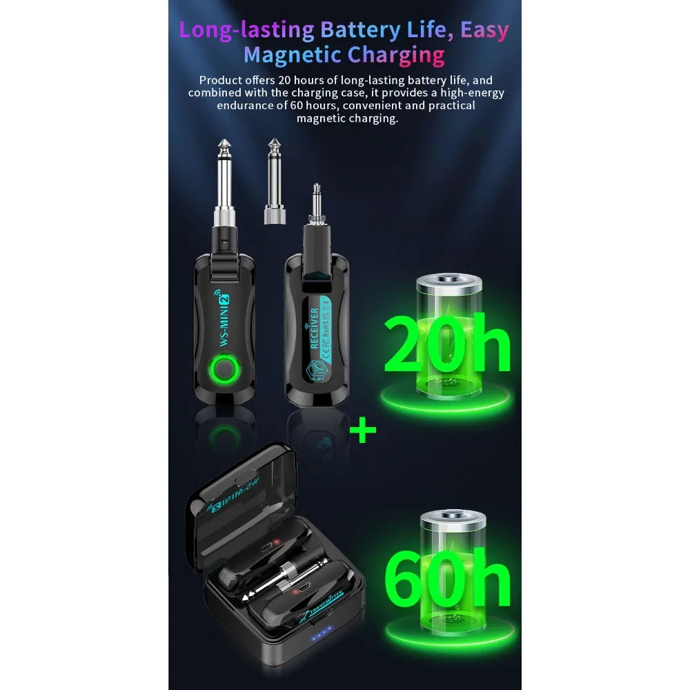 2.4GHz Mini Wireless Guitar System Rechargeable Audio Wireless Guitar Transmitter Receiver for Guitar Bass Electric Instruments
