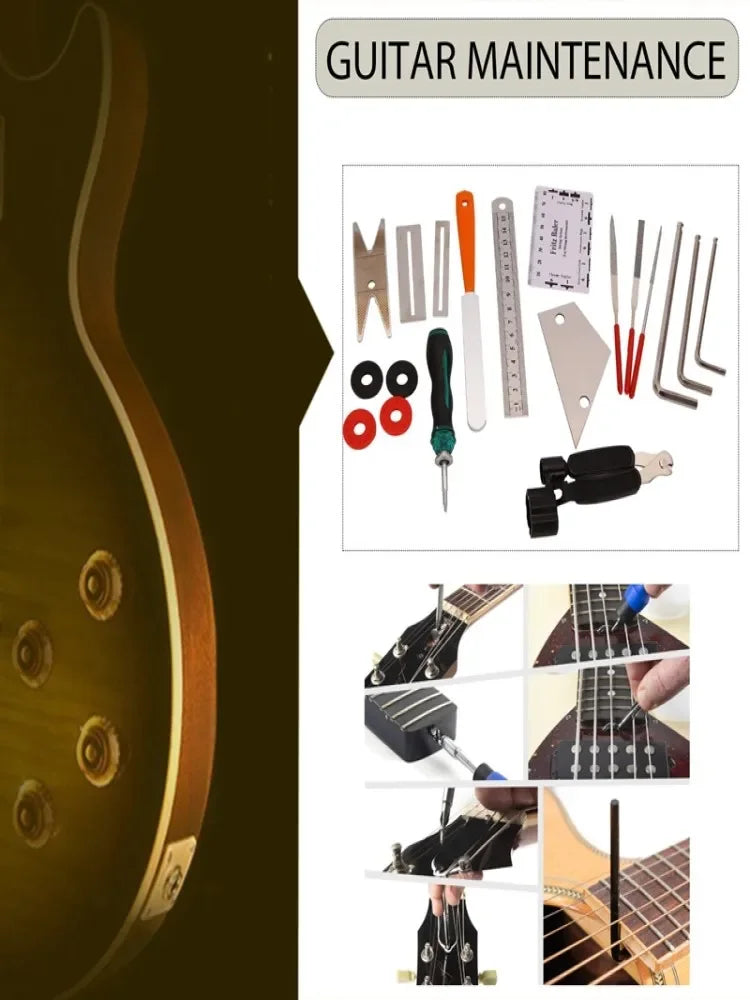 Guitar Repair Tool Kit 20 pcs in 1 Guitar Tool with String Organizer Winder String Cutter String Action Ruler Gauge Fingered Gua