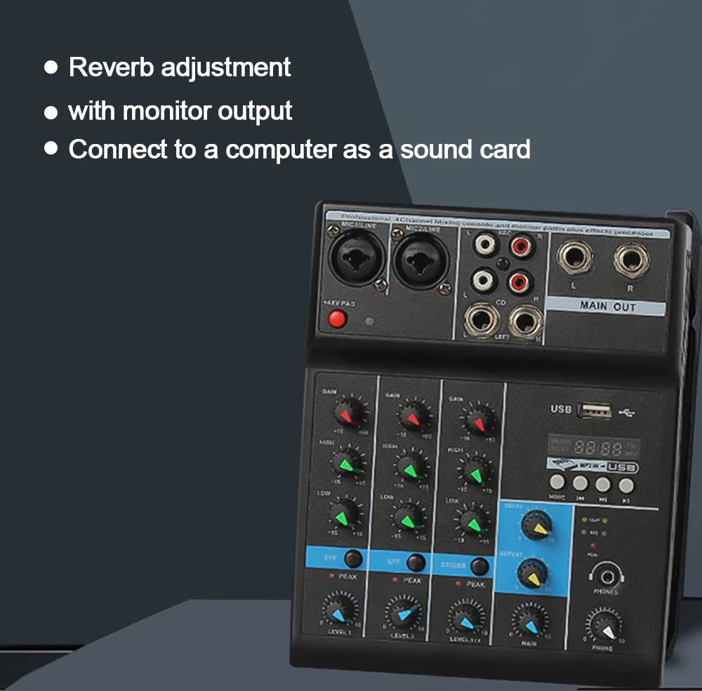 HD A4 A5 Sound Card Mixing Console Mixer Professional Audio 4 5 Channel Sound Mixer For Live Streaming DJ Audio Equipment