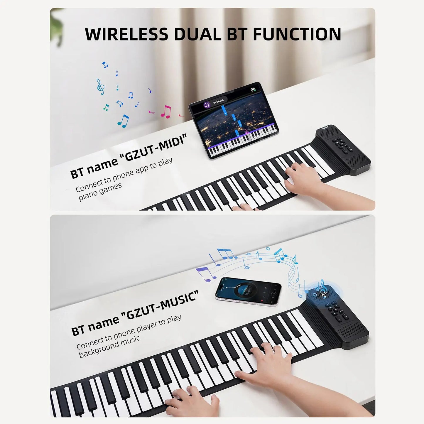 Pogolab 88 Keys Roll Up Keyboard Piano Portable Electric Foldable Piano with Sustain Pedal 14 Songs 128 Tones 128 Rhythms