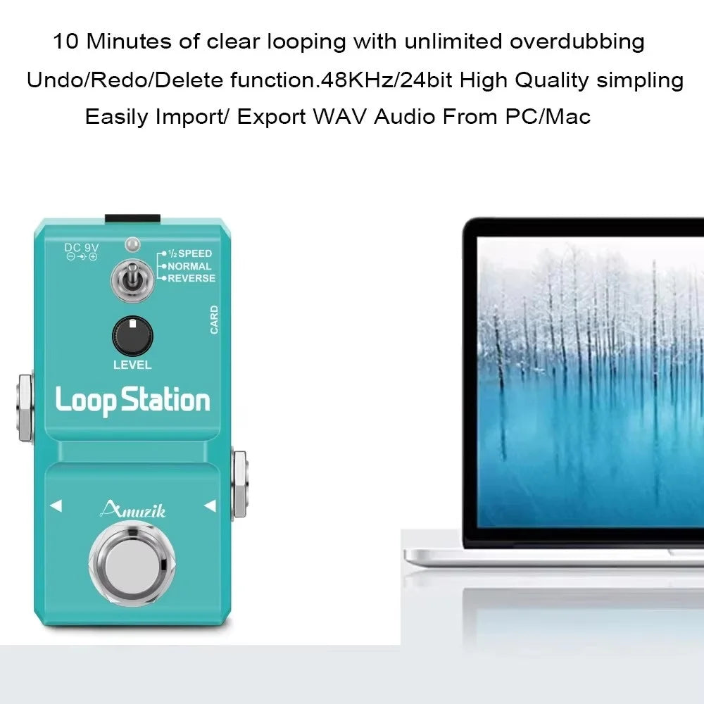 Amuzik Guitar Bass Keyboard Rhythm Looper Pedal Effect Loop Station Unlimited Overdub 10 Minutes Recording Memory Card Supported