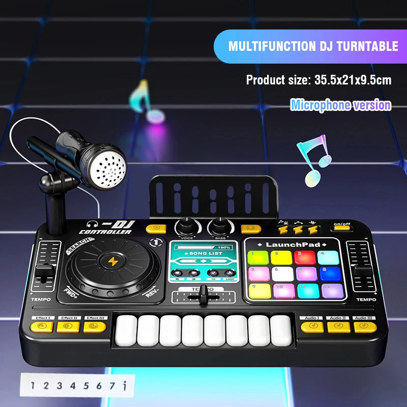 Kid Musical DJ Mixer with Microphone Electronic Keyboard Bluetooth DJ Turntable Console Junior Music Instrument Educational Toy