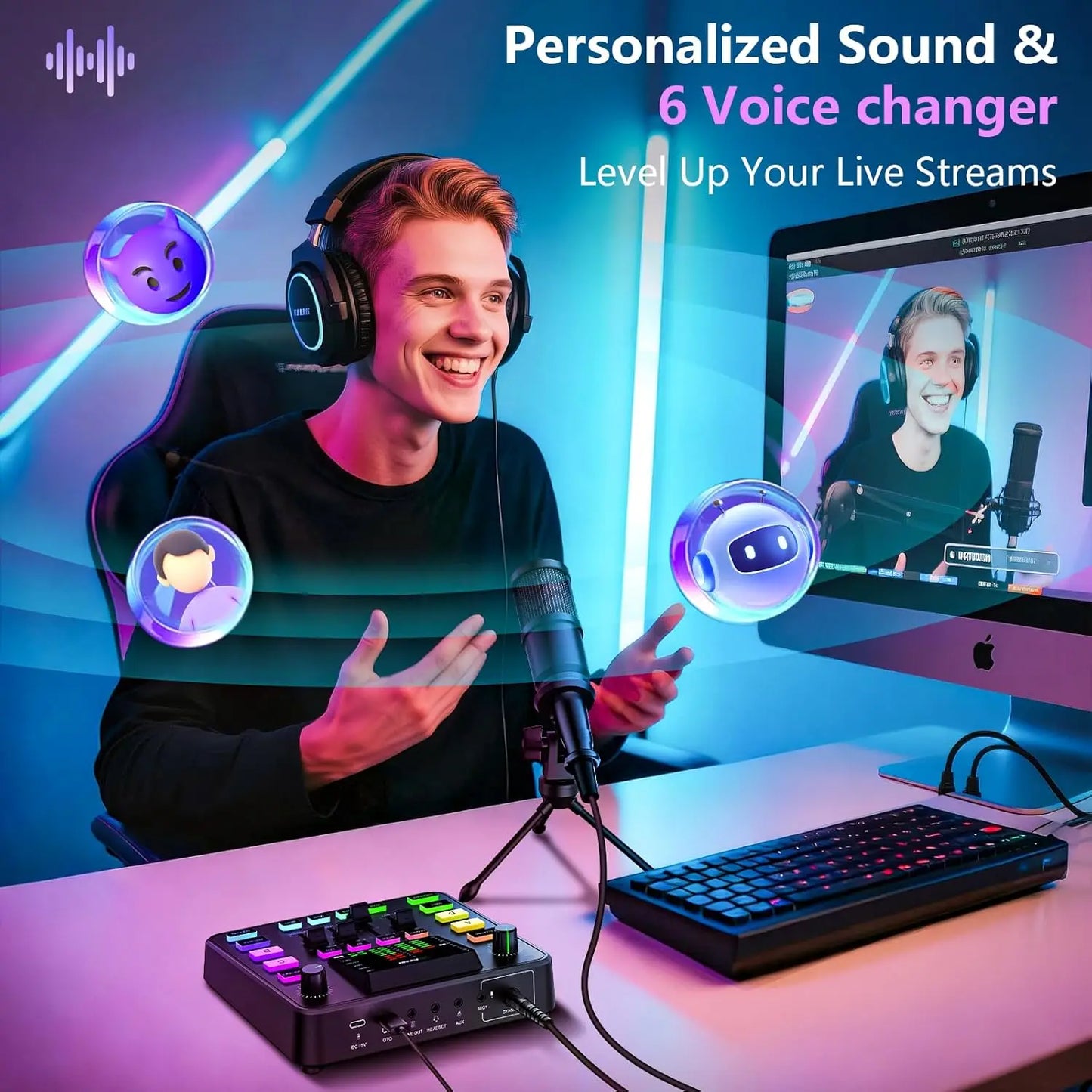 PUPGSIS Podcast Equipment Bundle Audio mixer All-in-One Podcast Production Studio with 3.5mm Microphone for Live Streaming, Game