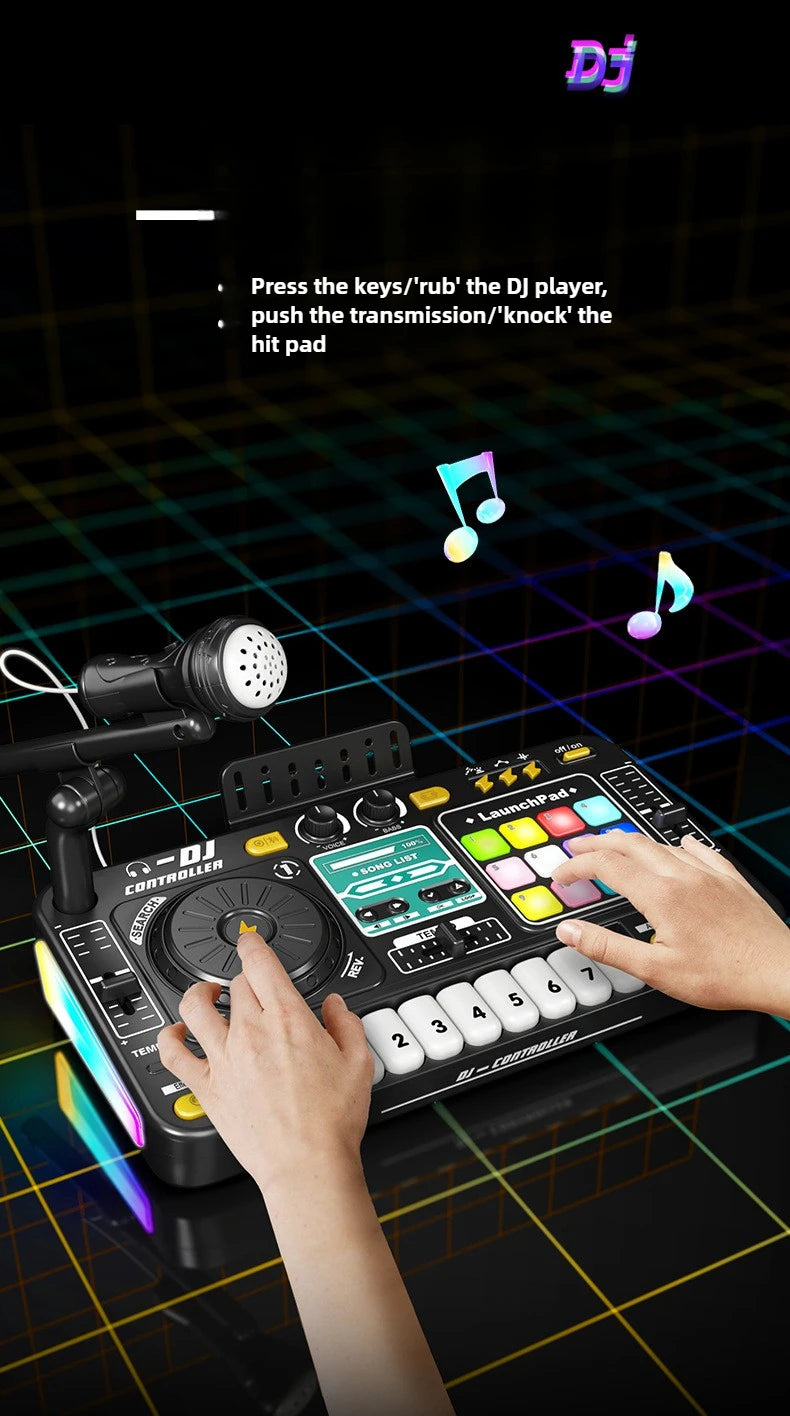 Kid Musical DJ Mixer with Microphone Electronic Keyboard Bluetooth DJ Turntable Console Junior Music Instrument Educational Toy