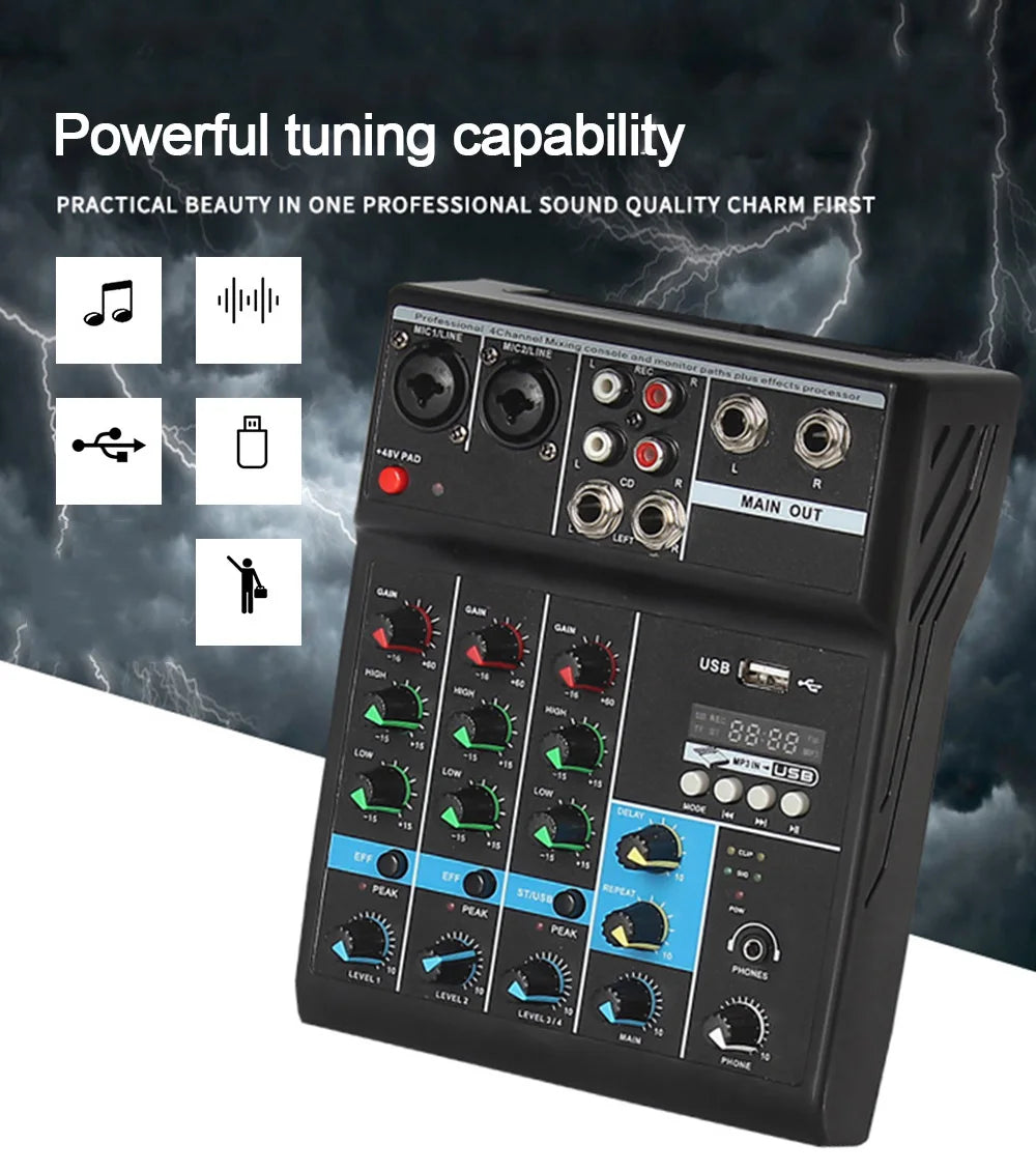 HD A4 A5 Sound Card Mixing Console Mixer Professional Audio 4 5 Channel Sound Mixer For Live Streaming DJ Audio Equipment