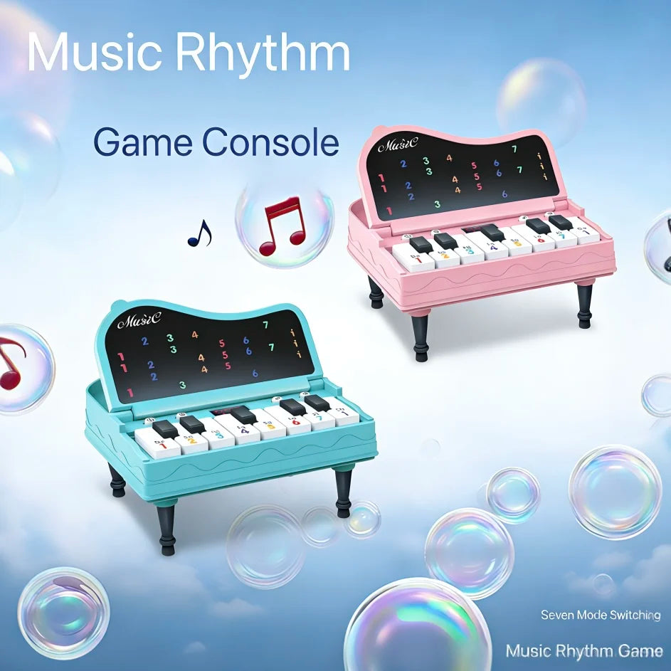 A handheld mini desktop piano with lights, music, electronic keyboard rhythm, and a game console for completing levels; a Montes