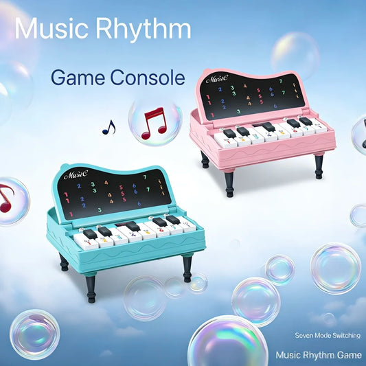 A handheld mini desktop piano with lights, music, electronic keyboard rhythm, and a game console for completing levels; a Montes