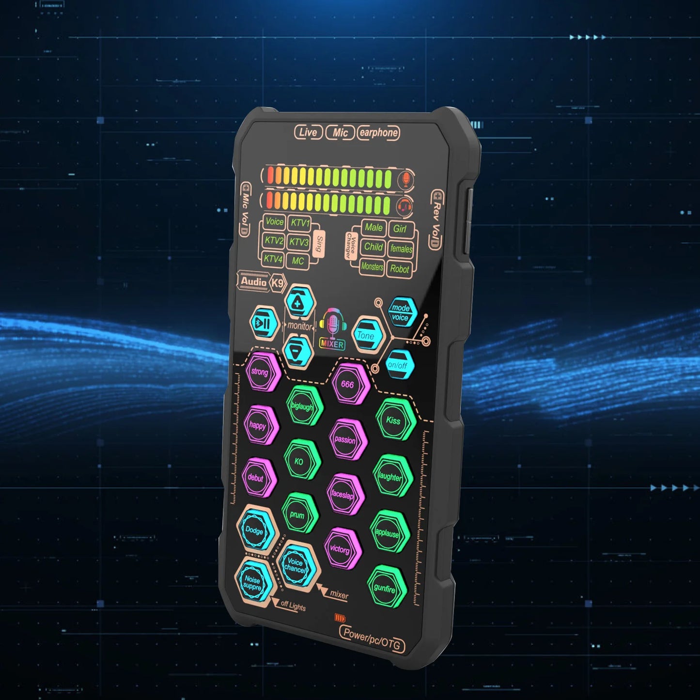 DJ Karaoke Equipment K9 Handheld Live Sound Card Sound Board Set with Voice Change for Podacsting Broadcasting Singing Recording
