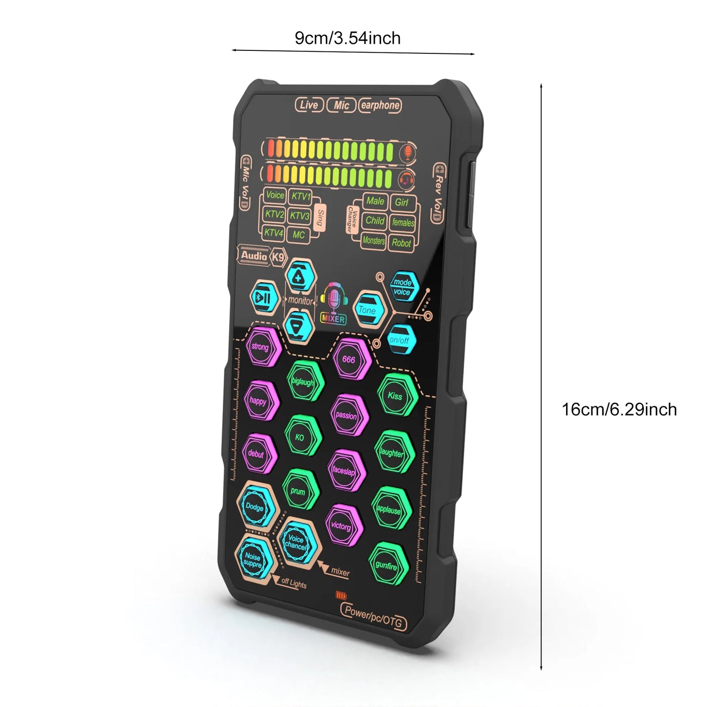 DJ Karaoke Equipment K9 Handheld Live Sound Card Sound Board Set with Voice Change for Podacsting Broadcasting Singing Recording