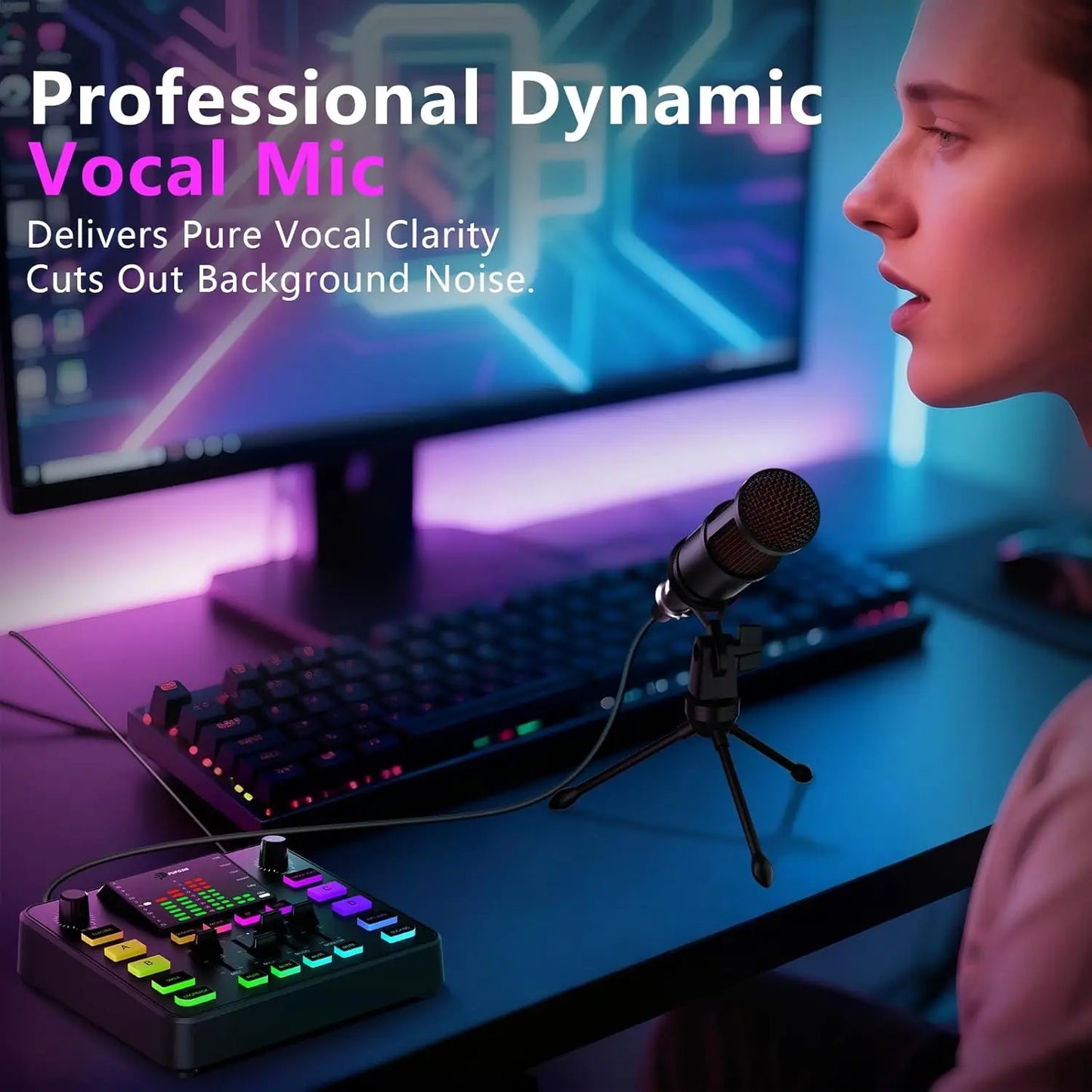 PUPGSIS Podcast Equipment Bundle Audio mixer All-in-One Podcast Production Studio with 3.5mm Microphone for Live Streaming, Game