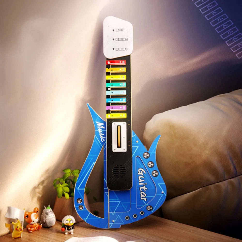 Wooden DIY Technology Electric Guitar DIY Assembly Sound Children's Music Guitar Interactive Portable Music Instrument