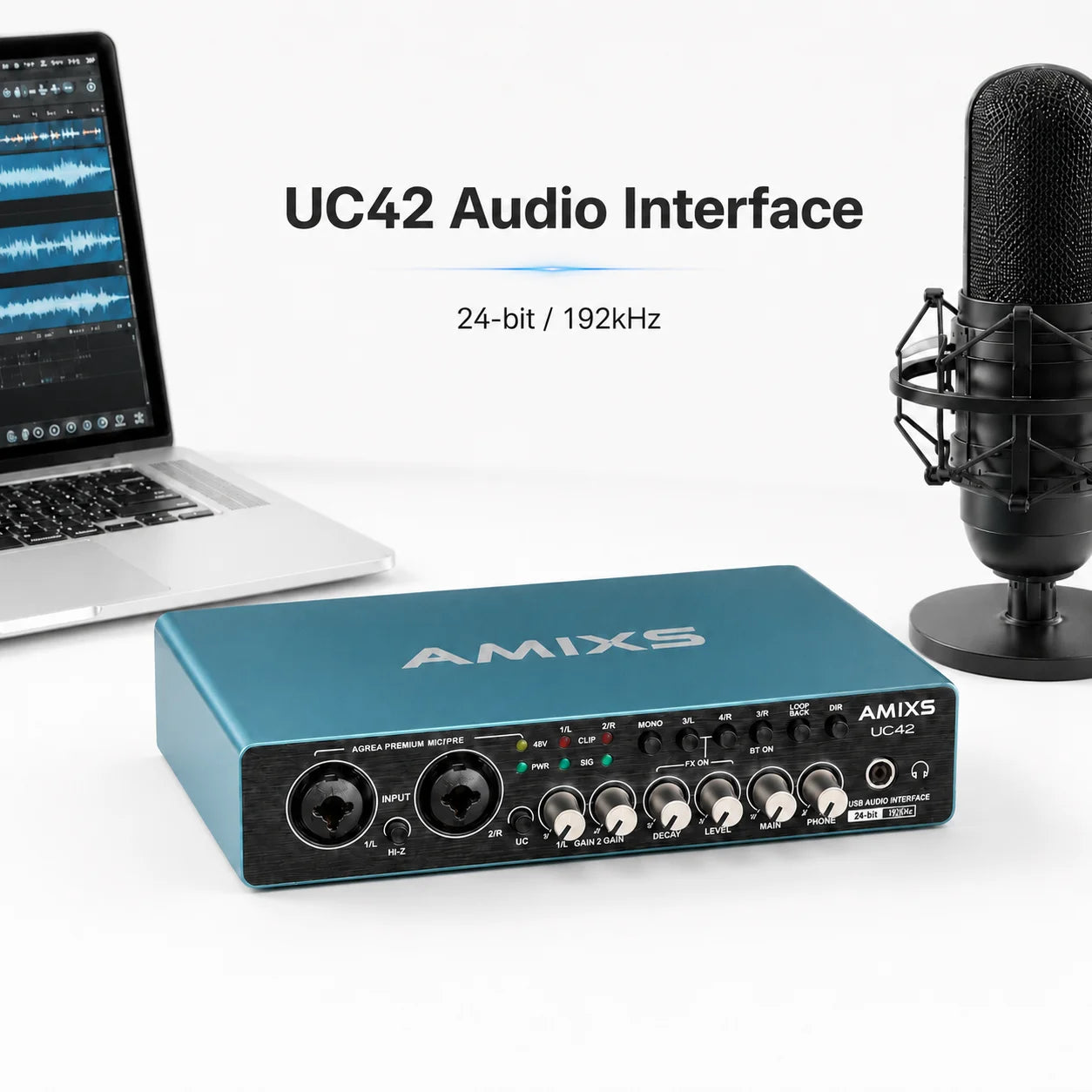 AMIXS UC42 Audio Interface for Recording Computer Free Drive USB External Sound Card for Pc Audio Equipment Professional Video