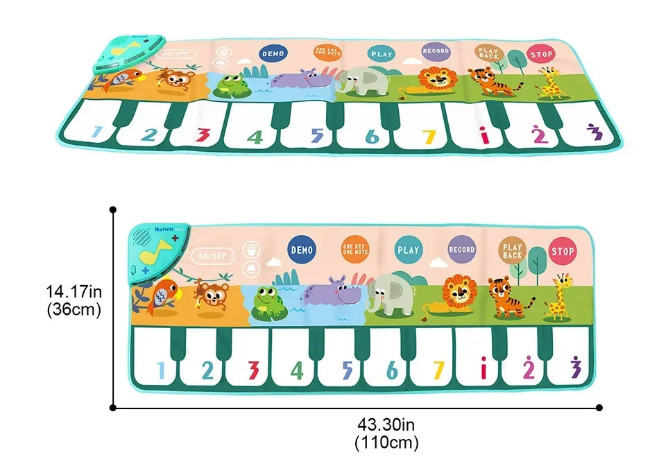 Kids Musical Piano Mat with 8 Animal Sounds Toddlers Floor Keyboard Dance Mat Baby Mat Musical Carpet Educational Toy Kids Gifts