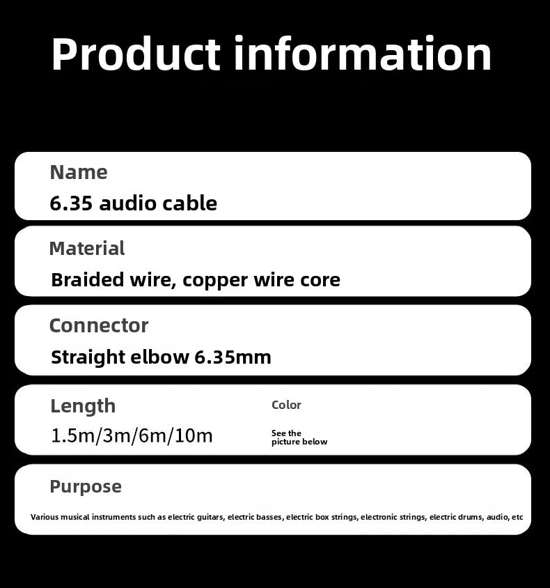 Guitar Cable1.5m/3m/5m/10m Electronic Instrument Cable Straight Elbow Bass Amplifier Cable Electric Guitar Bass Audio Mono Cable