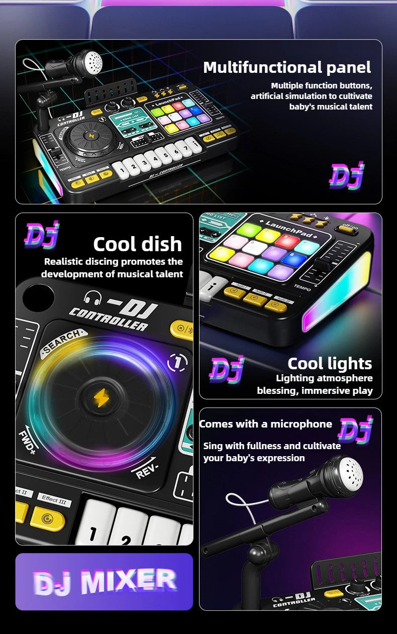 Kid Musical DJ Mixer with Microphone Electronic Keyboard Bluetooth DJ Turntable Console Junior Music Instrument Educational Toy